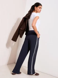 Marineblauw - Friends Like These Crochet Trim Wide Leg Trousers
