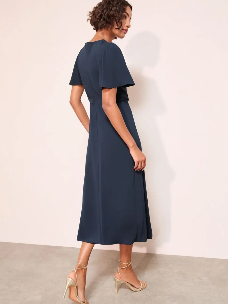 Marineblauw - Friends Like These Tulip Sleeve Wrap Front Tailored Midi Dress
