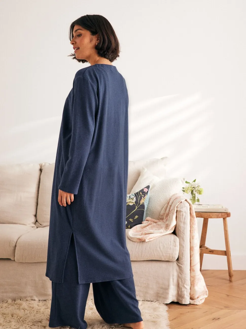 Marineblauw - Laura Ashley lang loungevest