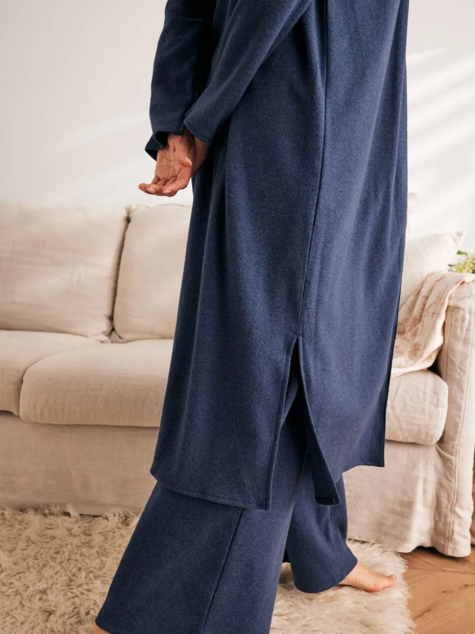 Marineblauw - Laura Ashley lang loungevest