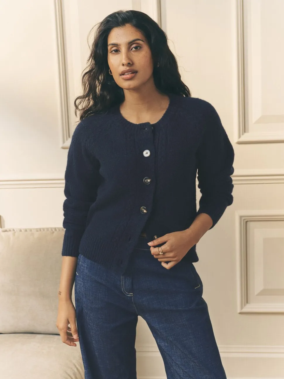 Marineblauw - Laura Ashley Cable Knit Cardigan