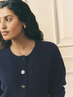 Marineblauw - Laura Ashley Cable Knit Cardigan