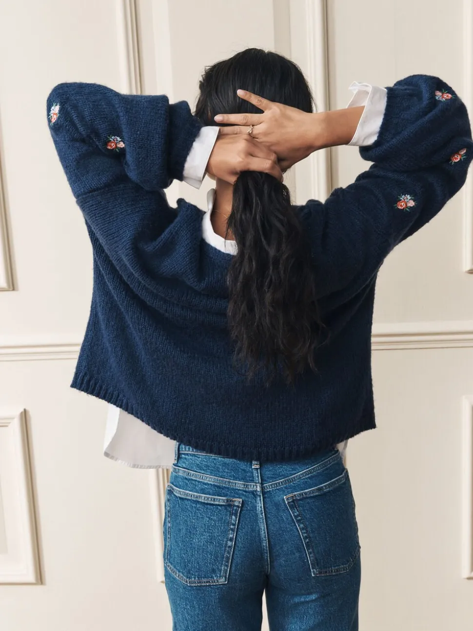 Marineblauw - Laura Ashley Embroidered Floral Cardigan