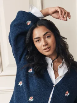 Marineblauw - Laura Ashley Embroidered Floral Cardigan