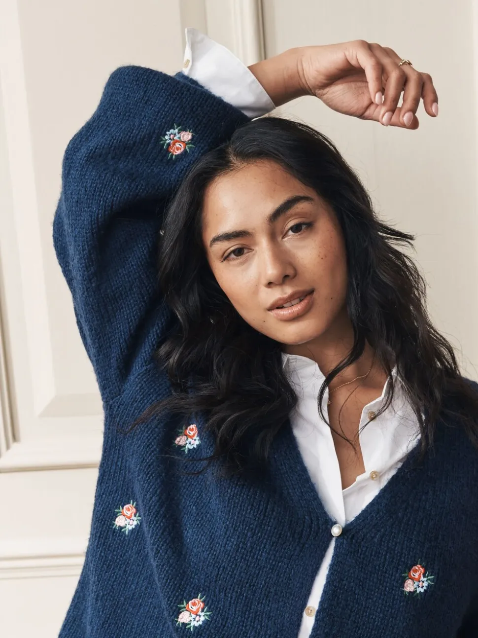 Marineblauw - Laura Ashley Embroidered Floral Cardigan