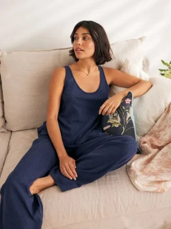 Marineblauw - Laura Ashley Gebreide loungehemdje