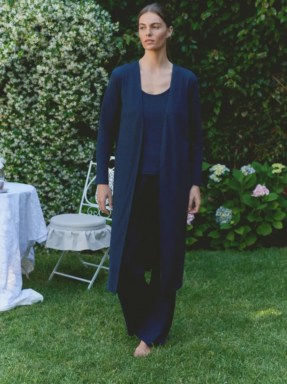 Marineblauw - Laura Ashley lang loungevest