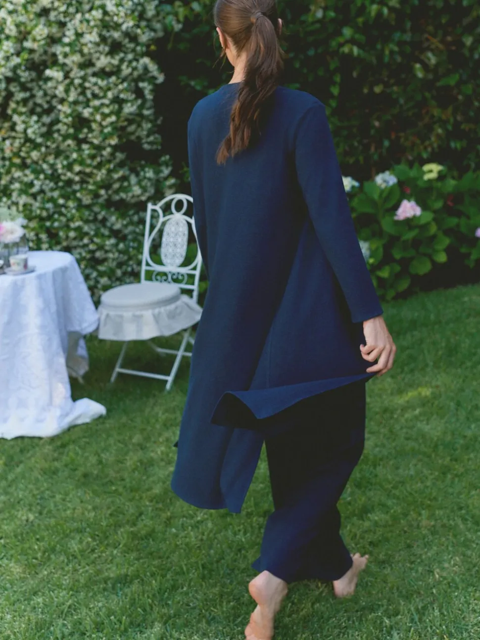 Marineblauw - Laura Ashley lang loungevest