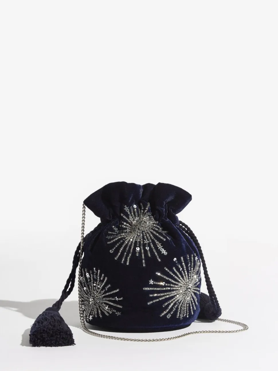 Marineblauw - Love & Roses Velvet Sequin Embellished Pouch Bag