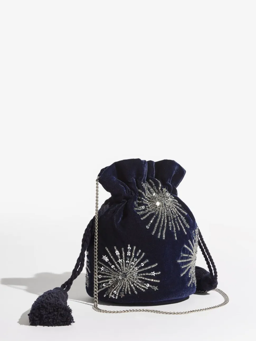 Marineblauw - Love & Roses Velvet Sequin Embellished Pouch Bag