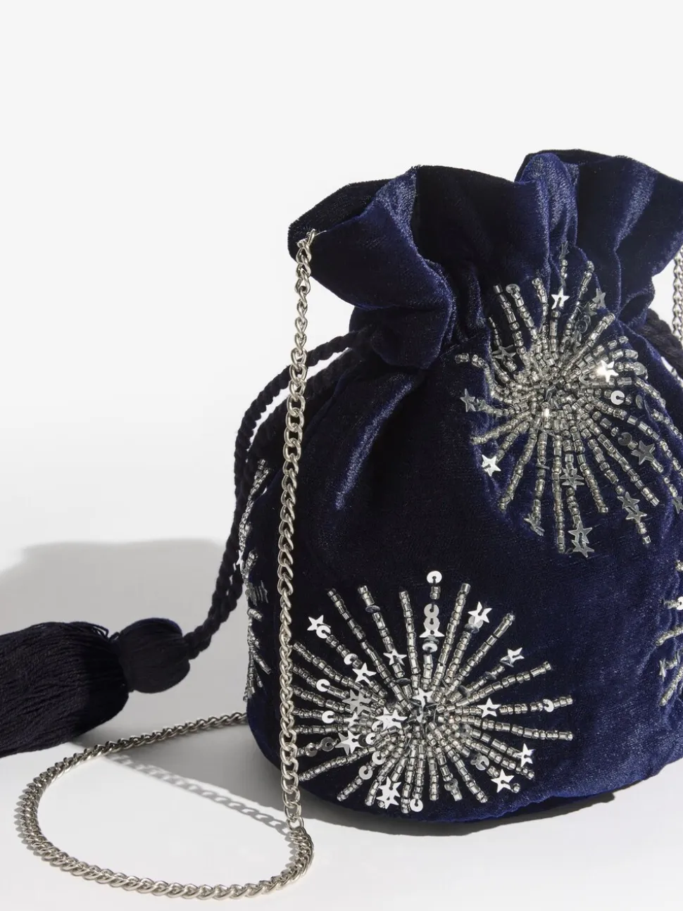 Marineblauw - Love & Roses Velvet Sequin Embellished Pouch Bag