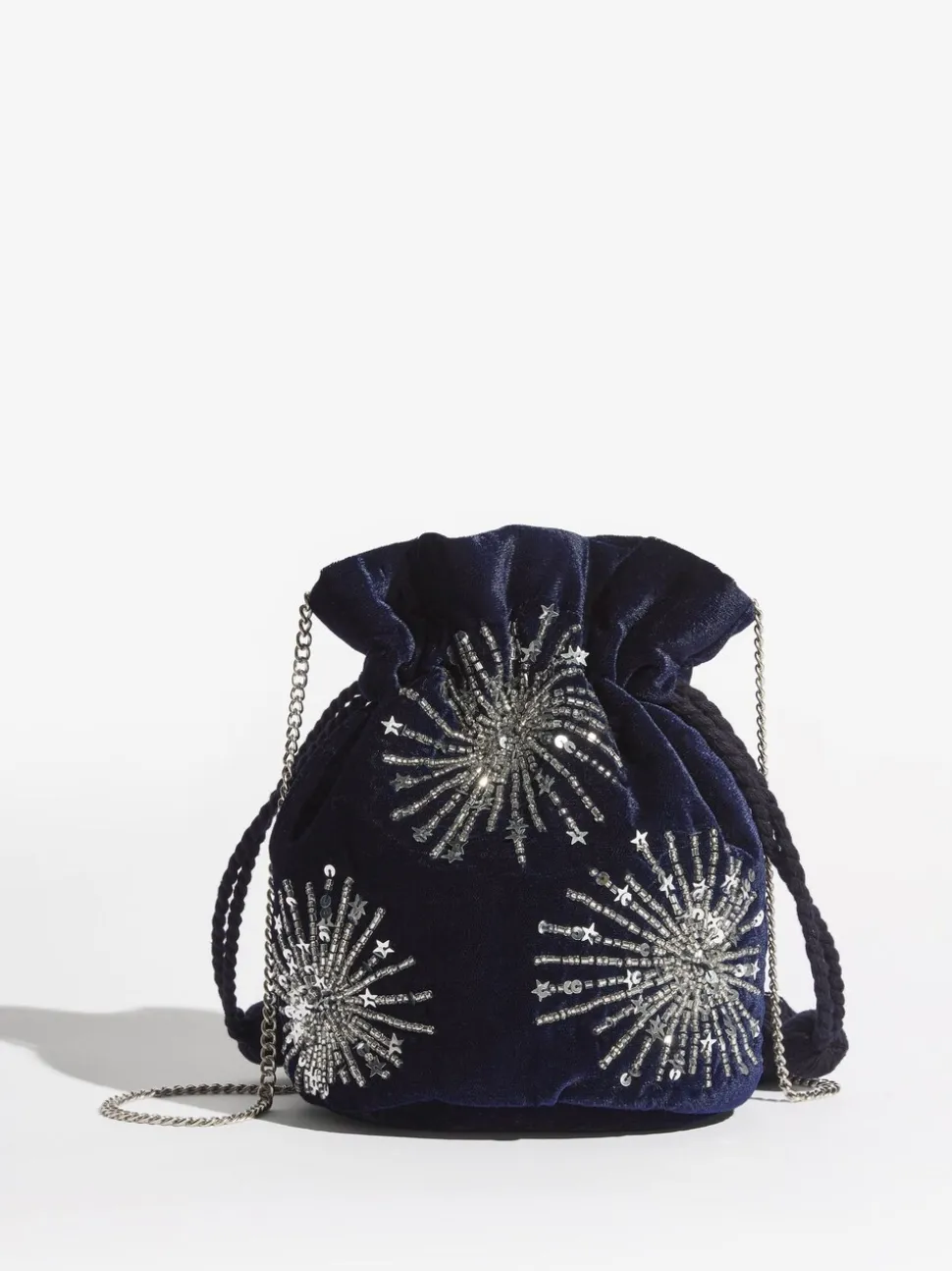 Marineblauw - Love & Roses Velvet Sequin Embellished Pouch Bag
