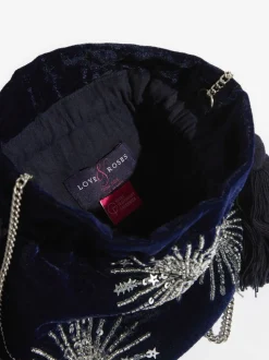 Marineblauw - Love & Roses Velvet Sequin Embellished Pouch Bag