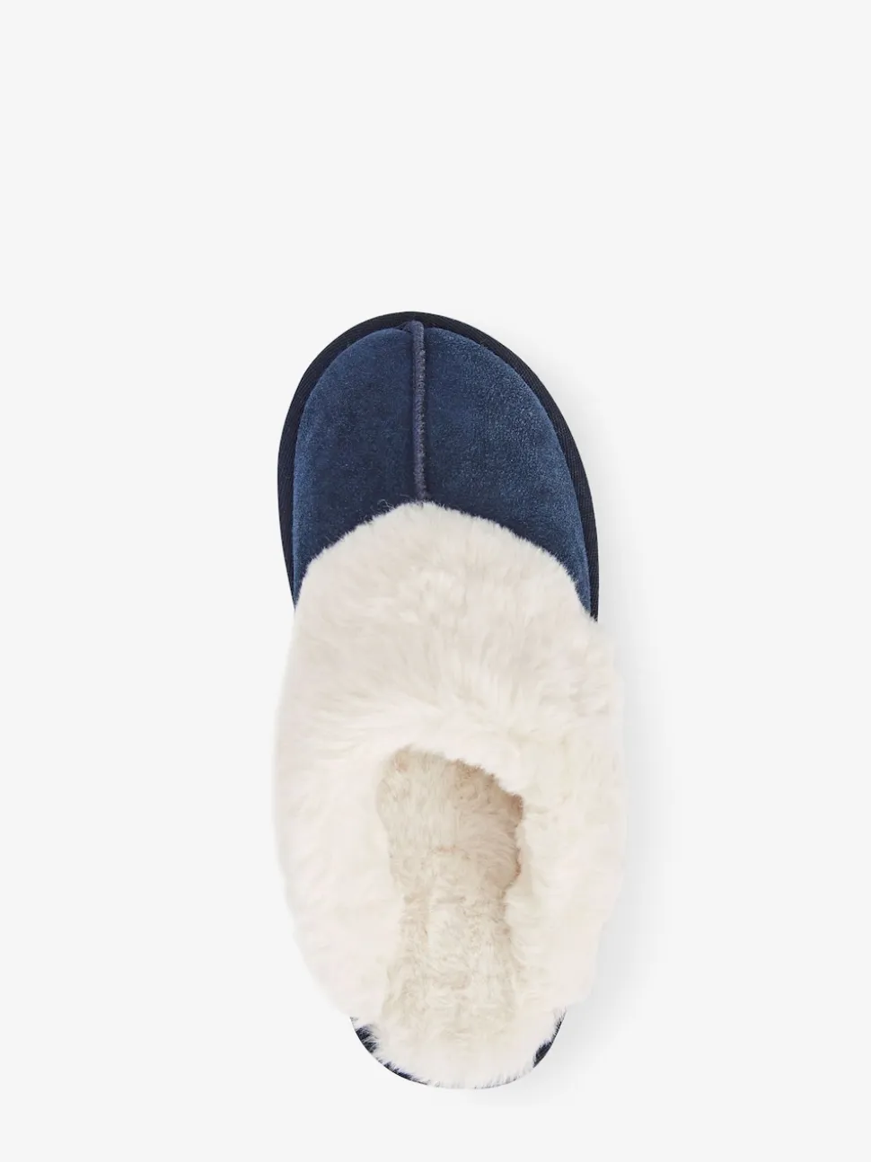 Marineblauw - Met imitatiebont gevoerde suède pantoffelmuiltjes