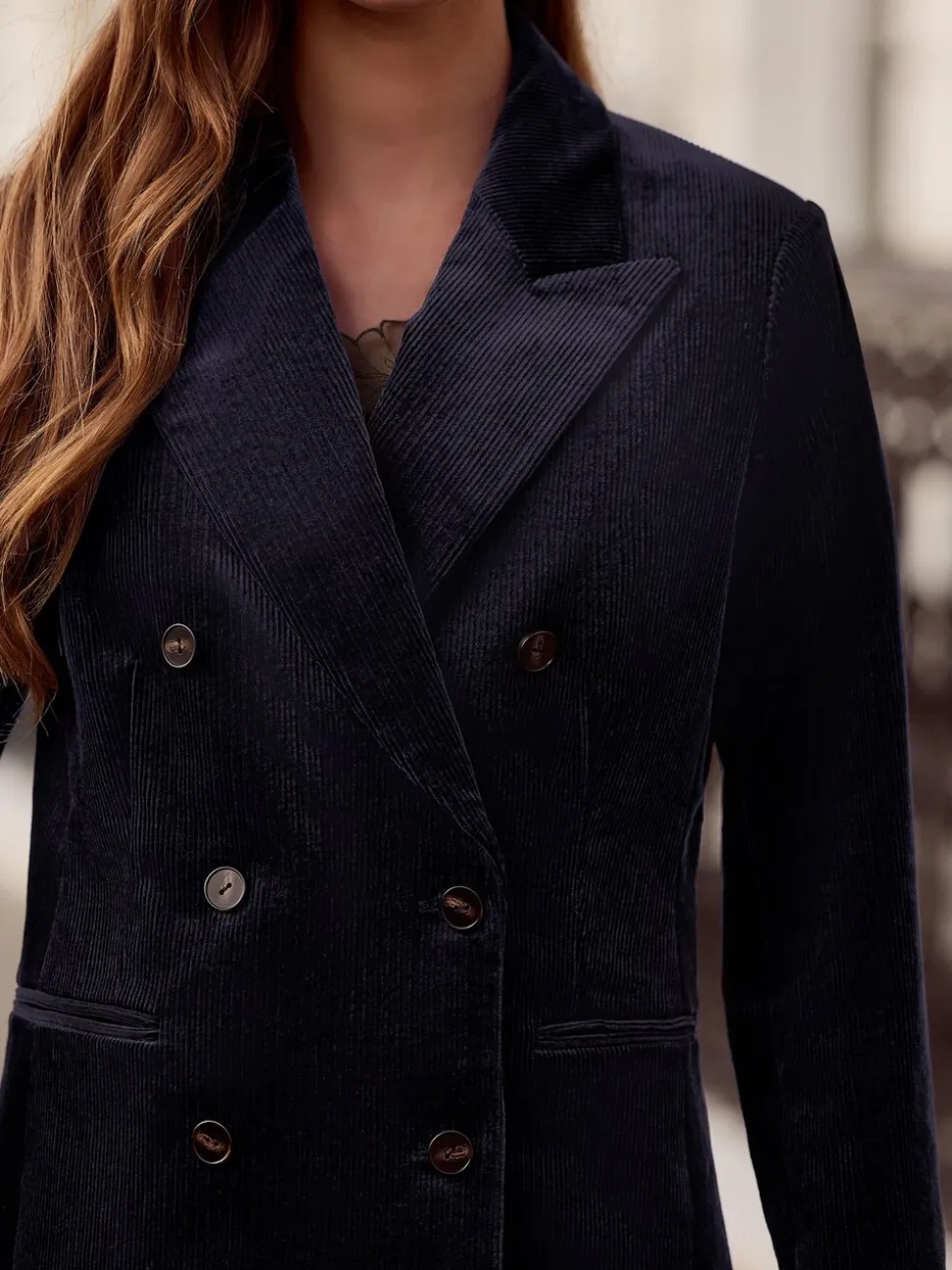 Marineblauw - N. Premium Cord Double Breasted Blazer