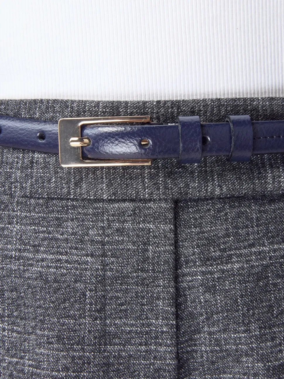 Marineblauw - N. Premium skinny Made In Italy leren riem