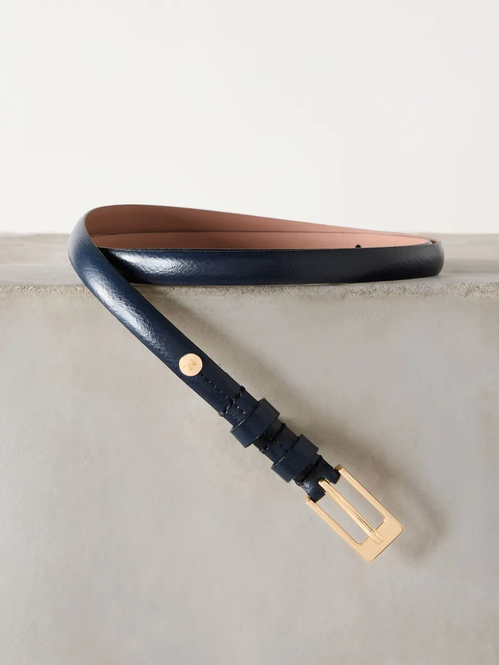Marineblauw - N. Premium skinny Made In Italy leren riem