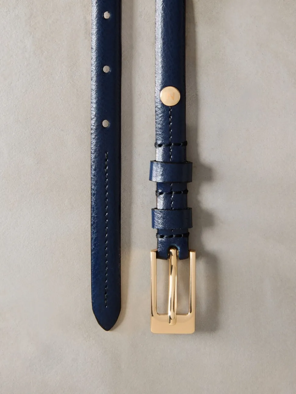 Marineblauw - N. Premium skinny Made In Italy leren riem