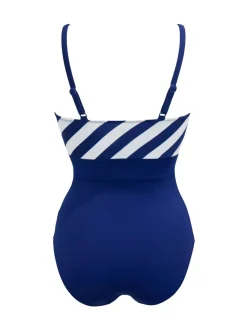Marineblauw - Pour Moi - Hoogsluitend ondersteunend badpak met V-hals