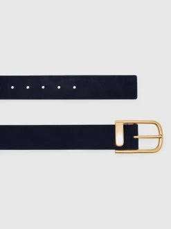 Marineblauw - Reiss Iyla leren riem met halve gesp