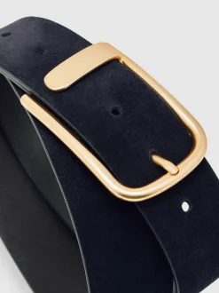 Marineblauw - Reiss Iyla leren riem met halve gesp