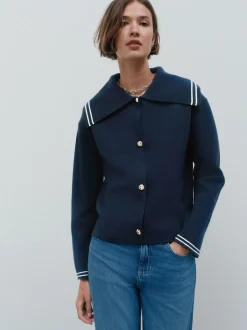 Marineblauw - Sailor Collar Cardigan