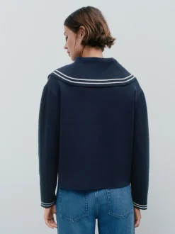 Marineblauw - Sailor Collar Cardigan
