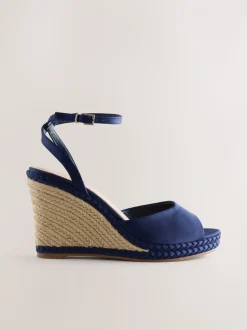 Marineblauw - Satin Plaited Wedge Heels