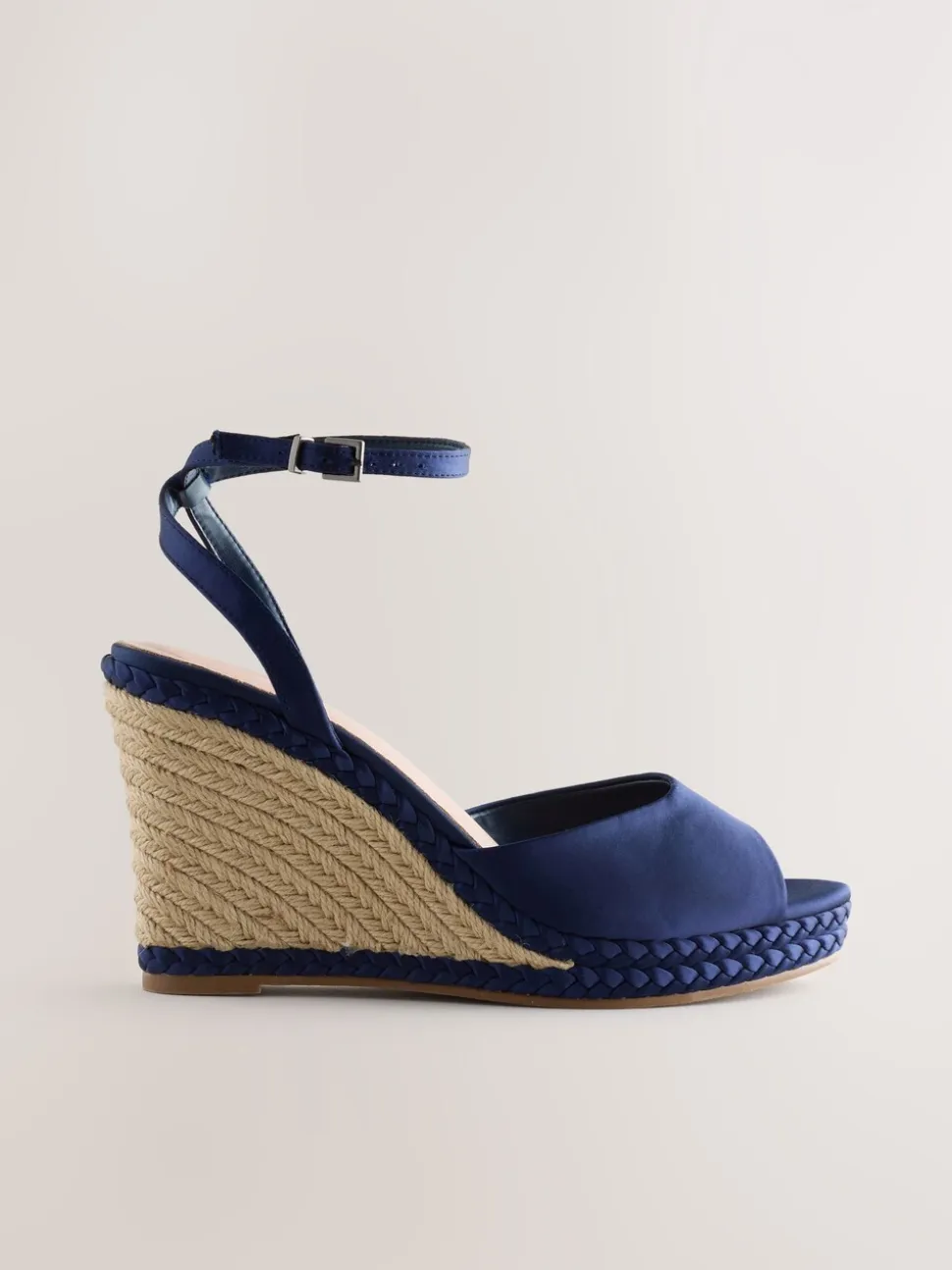 Marineblauw - Satin Plaited Wedge Heels