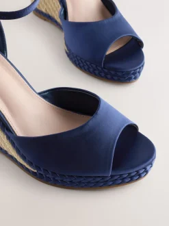 Marineblauw - Satin Plaited Wedge Heels