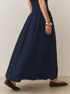Marineblauw - Shirred Maxi Skirt