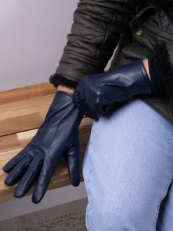 Marineblauw - Shopper 3 Point Smartouch winterleren handschoenen