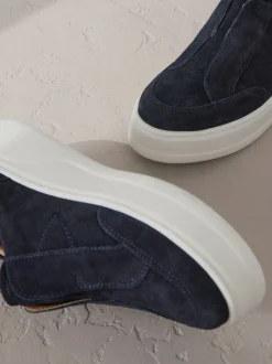 Marineblauw - Signature leren instapsneakers met dikke zool en plateauzool