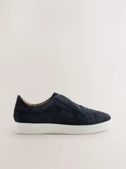 Marineblauw - Signature Premium Leather Laceless Slip-On Trainers