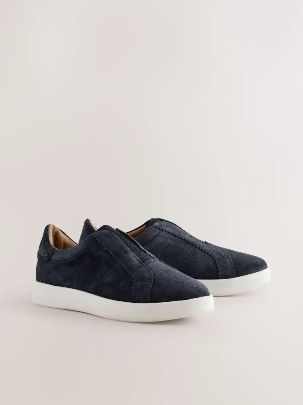 Marineblauw - Signature Premium Leather Laceless Slip-On Trainers