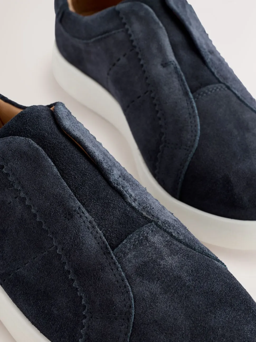 Marineblauw - Signature Premium Leather Laceless Slip-On Trainers