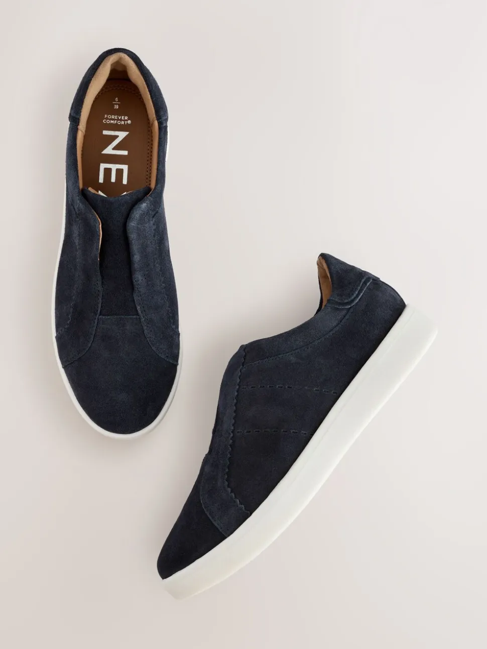 Marineblauw - Signature Premium Leather Laceless Slip-On Trainers