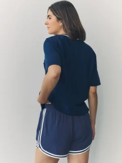 Marineblauw - Sportshort met contrasterende Streep