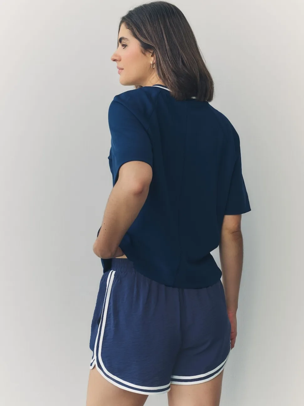Marineblauw - Sportshort met contrasterende Streep