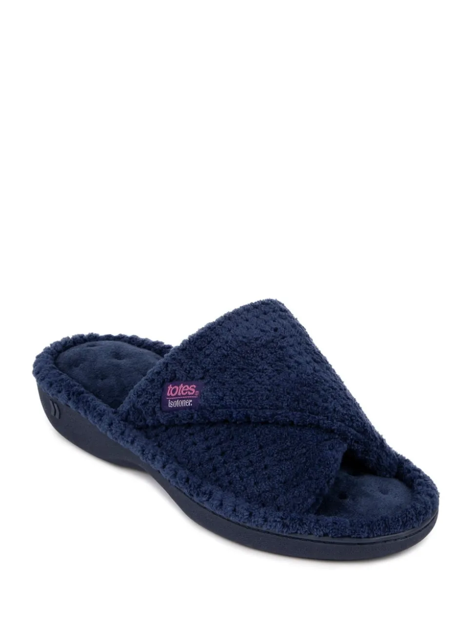 Marineblauw - Totes - Isotoner Popcorn Turnover pantoffels met open neus voor dames