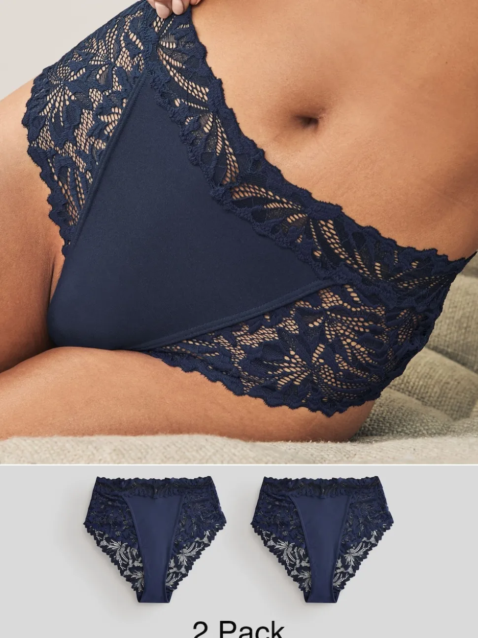 Marineblauw - Ultimate Comfort kanten slip verpakking van 2