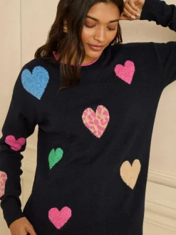 Marineblauw diverse - Love & Roses Animal Hart Trui