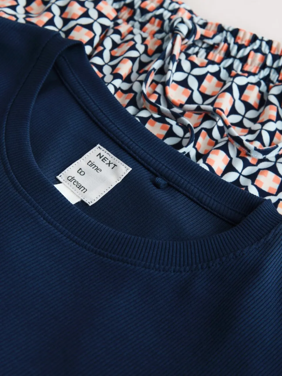 Marineblauw geo - Geribbelde pyjama met lange mouwen