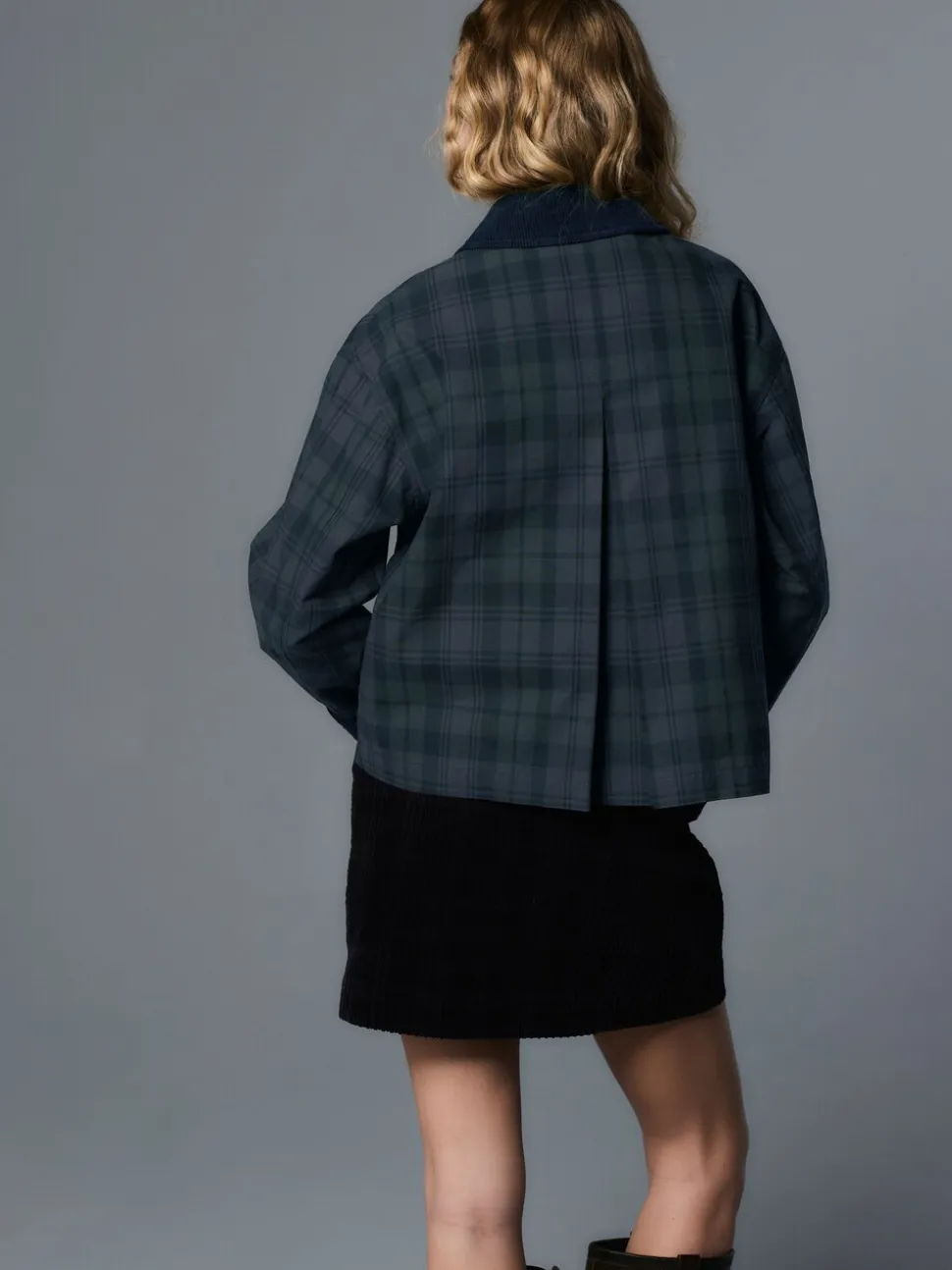 Marineblauw geruit - Hertiage Cord Collar Jacket