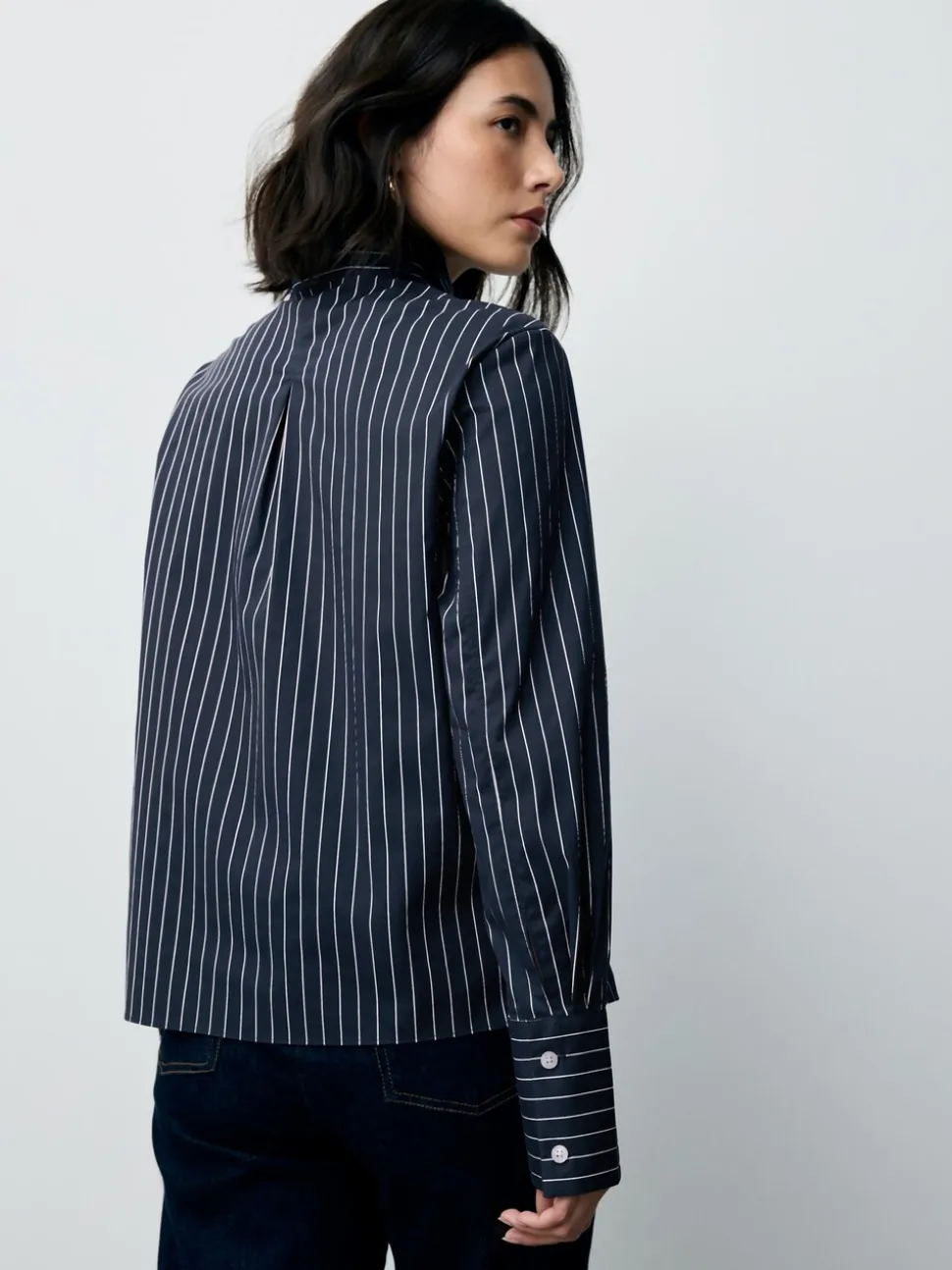 Marineblauw gestreept - Fitted Stretch Essential Long Sleeve Shirt
