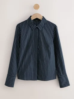 Marineblauw gestreept - Fitted Stretch Essential Long Sleeve Shirt