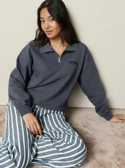 Marineblauw gestreept - Half Zip Sweatshirt and Flannel Pyjamas Set