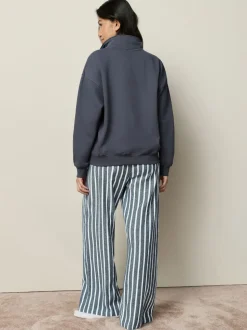 Marineblauw gestreept - Half Zip Sweatshirt and Flannel Pyjamas Set