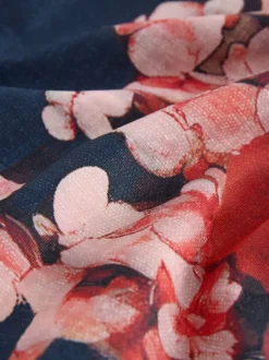 Marineblauw met bloemenprint - Vormgevend bandeaubadpak met buikcorrectie