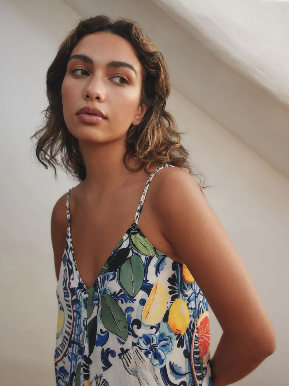 Marineblauw met bloemenprint - Fruit Print Volume Maxi Dress